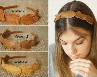 Véritable cuir bandeaux accessoires cheveux plumes couleur choix brun clair cognac chameau de cognac de tous les jours casque d'hiver d'automne simple et élégant