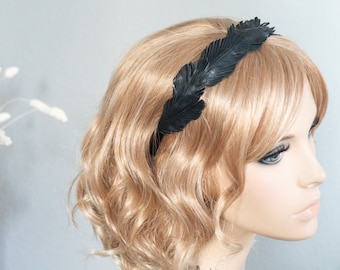 Véritable cuir de cheveux mature plumes noir quotidien automne d’hiver coiffure