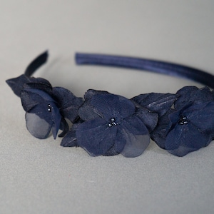 Headband hair accessory delicate flowers dark blue headpiece festive wedding confirmation image 2