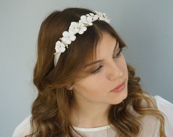 Couronne florale de mariée fleurs cuir bandeau cheveux couronne ivoire cheveux accessoires elfe couronne fleur fille demoiselles d'honneur casque