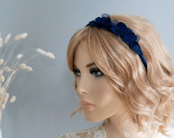 Headband hair accessory delicate flowers dark blue headpiece festive wedding confirmation