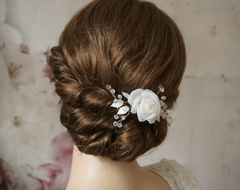 Braut Haarkamm ivory Rose Kristallperlen Haarschmuck Haargesteck Hochzeit