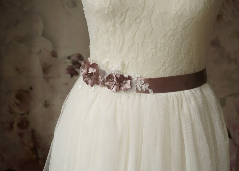 Bridal Belt Megi Taupe Blossoms Fine Lace Wedding Etsy