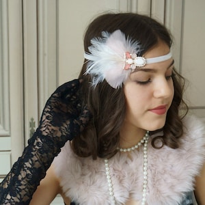 Hairband 20s hair accessory headband old pink ivory Gatsby party headpiece 20s art deco charleston wedding accessory wedding guests