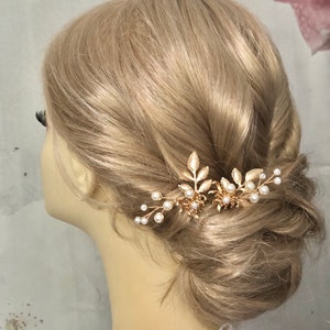 Épingle à cheveux de mariée, fleurs, perles dorées, feuilles, accessoires pour cheveux simples, minimalistes et élégants, couvre-chef de mariage image 8