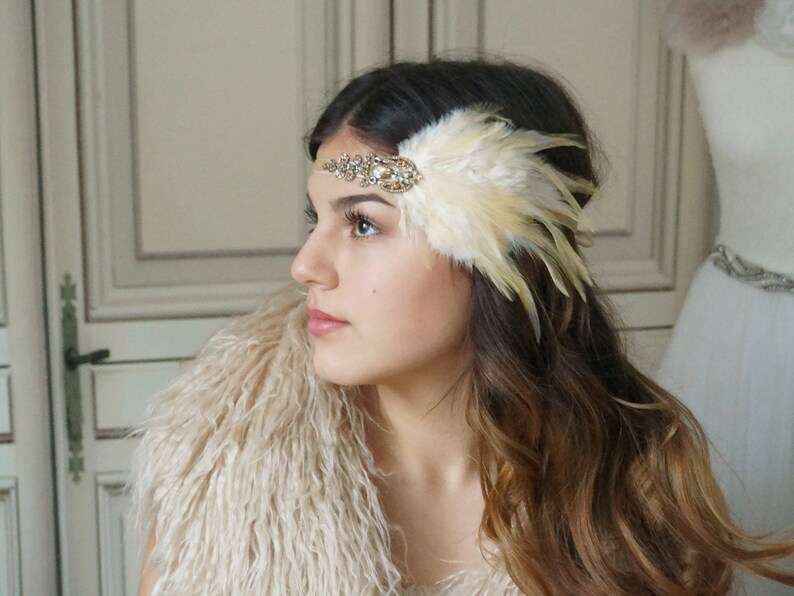 Hair Jewelry 20s Beige Gold Bridal Headdress Wedding 20s Etsy
