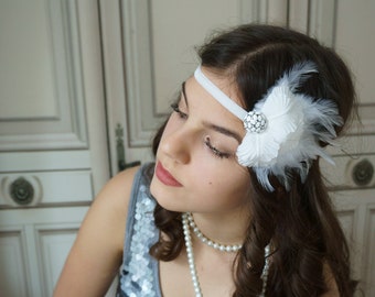 Braut Haarschmuck Haarband 20er Stirnband Blume ivory Federn Hochzeit Gatsby headpiece 20s