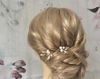 Braut Haarnadel goldfarben Perlen Strass schlicht minimalistisch edel Haarschmuck Hochzeit Kopfschmuck