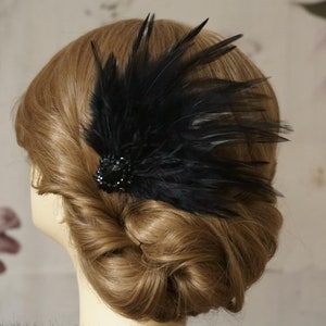 Hair accessories fascinator 20s flapper black feathers headdress Gatsby party headpiece 20s image 4