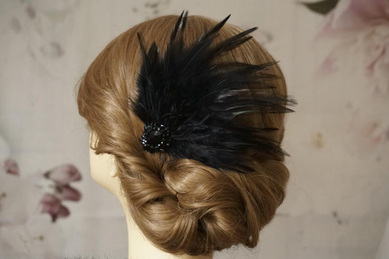 Hair accessories fascinator 20s flapper black feathers headdress Gatsby party headpiece 20s image 4