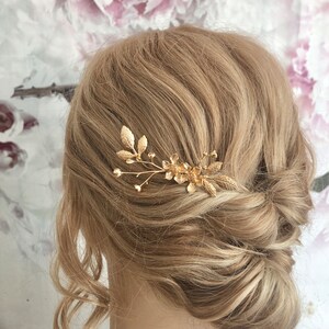 Braut Haarnadel Blumen goldfarben schlicht minimalistisch edel Haarschmuck Hochzeit Kopfschmuck Bild 7