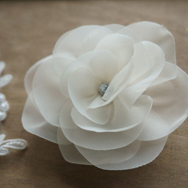 Braut Haarblüte Organza Blume fürs Haar Haarschmuck ivory viele Farben romantisch Kopfschmuck
