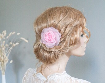 Fleur de cheveux de mariée Fleur de rose rose pour cheveux Cheveux Bijoux Robe de mariée Cheveux de mariée Fleur à revers Fleur Coiffure romantique