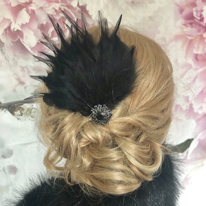 Hair accessories fascinator 20s flapper black feathers headdress Gatsby party headpiece 20s image 2