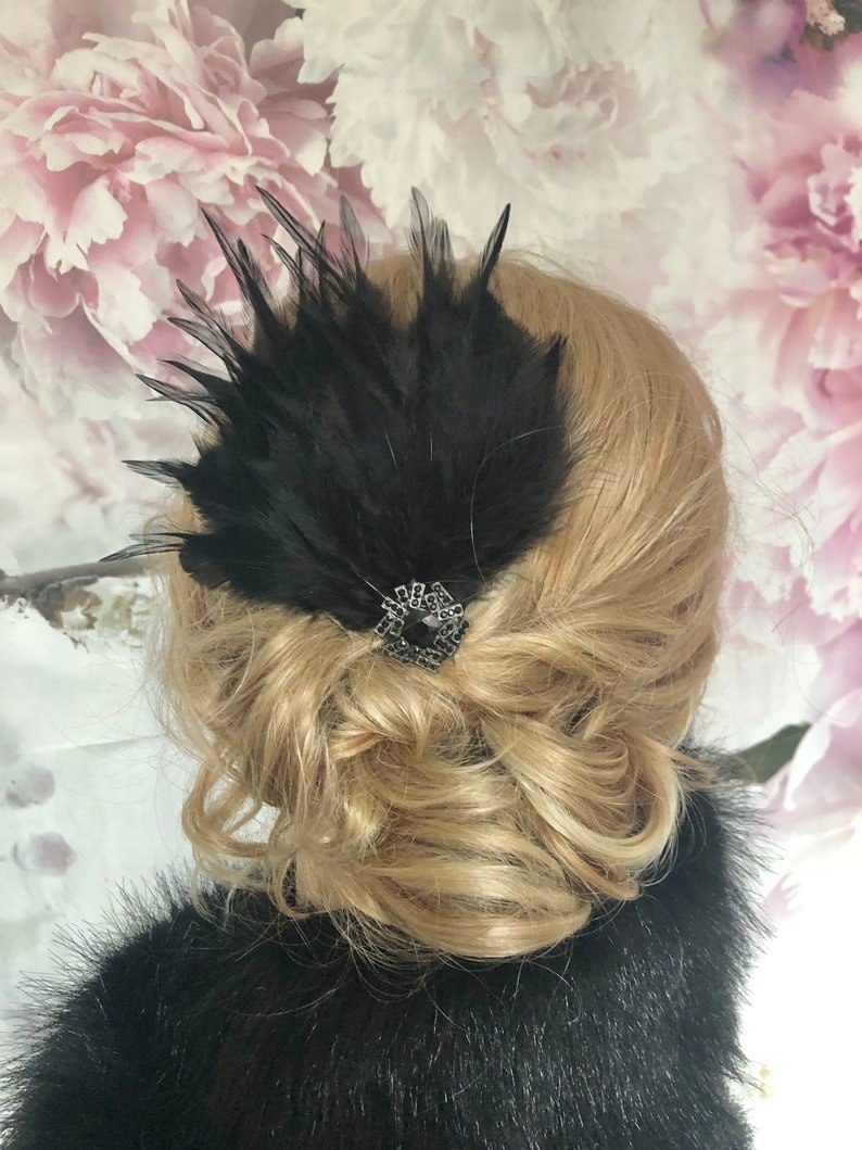 Hair accessories fascinator 20s flapper black feathers headdress Gatsby party headpiece 20s image 2