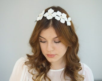 Couronne de fleurs de mariée coiffe bandeau en cuir fleur cheveux couronne ivoire cheveux accessoires elfe couronne fleur filles et demoiselles d'honneur