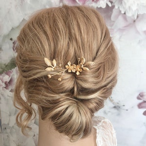 Braut Haarnadel Blumen goldfarben schlicht minimalistisch edel Haarschmuck Hochzeit Kopfschmuck Bild 1