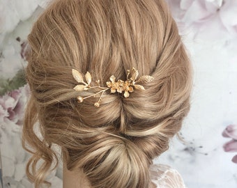 Braut Haarnadel Blumen goldfarben schlicht minimalistisch edel Haarschmuck Hochzeit Kopfschmuck