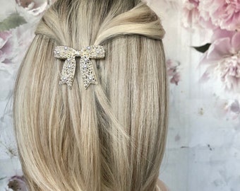 Schleife Perlen Strass Haarspange Braut Kopfschmuck goldfarben Haarschmuck Hochzeit Kommunion