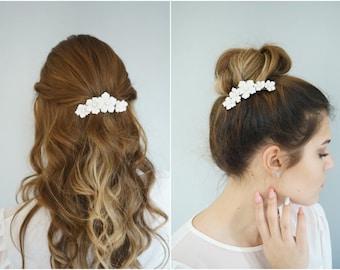 Braut Haakamm echt Leder Blumen Süßwasser Perlen Hochzeit Haarschmuck Stecker Kopfschmuck minimalistisch Blumenmädchen Brautjungfern