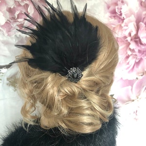 Hair accessories fascinator 20s flapper black feathers headdress Gatsby party headpiece 20s image 9