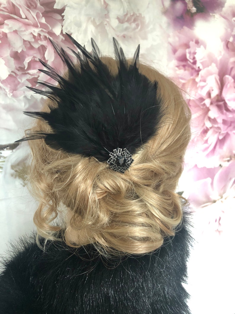 Hair accessories fascinator 20s flapper black feathers headdress Gatsby party headpiece 20s image 9