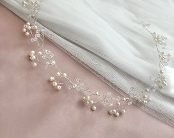 Braut Haarschmuck Haarkranz mit Perlen Kristalien Perlenranke Hochzeit wedding pearl vine 50cm Lang