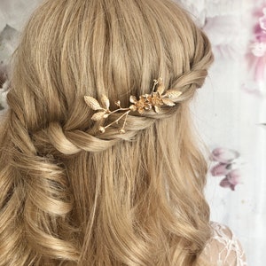 Braut Haarnadel Blumen goldfarben schlicht minimalistisch edel Haarschmuck Hochzeit Kopfschmuck Bild 3