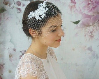 Voile de mariée dentelle ivoire chapeau net fascinateur mariage