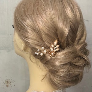 Épingle à cheveux de mariée, fleurs, perles dorées, feuilles, accessoires pour cheveux simples, minimalistes et élégants, couvre-chef de mariage image 7