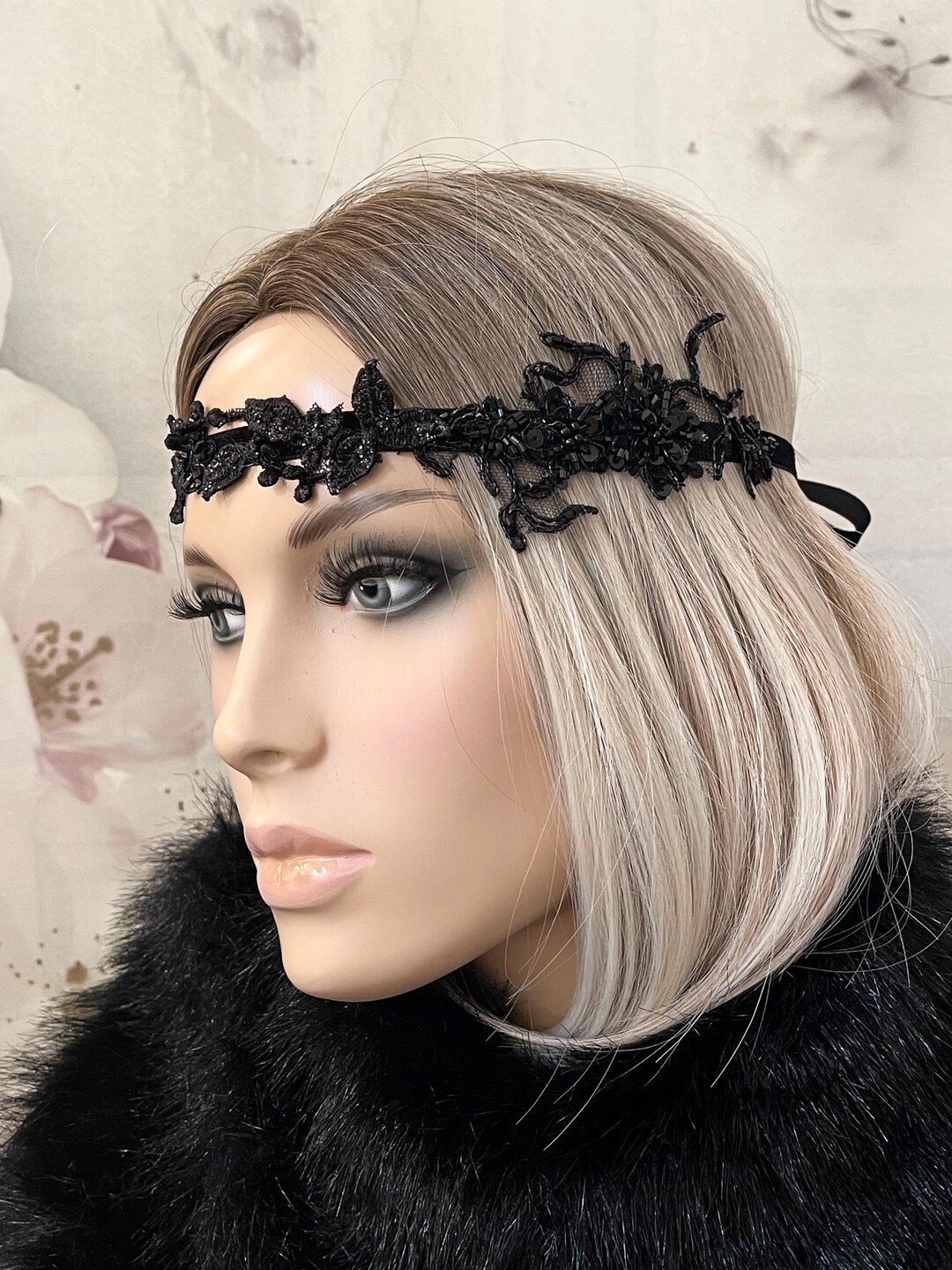 Flapper-Stirnband Im 1920er Jahre Stil (schwarz) – Mit Strass, Perlen & Kristallen, Für Kostümpartys & Hochzeiten