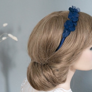 Headband hair accessory delicate flowers dark blue headpiece festive wedding confirmation image 5