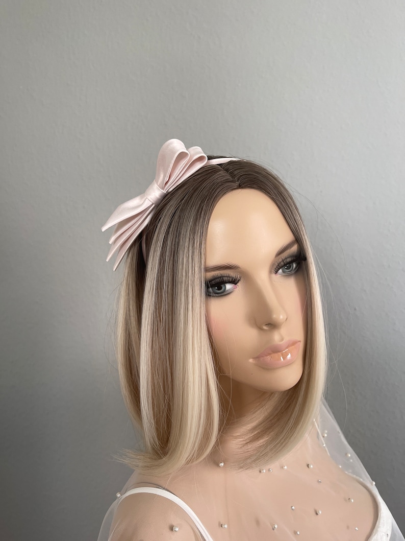 Hair bow bridal headband bow rose very light pink wedding headpiece classic noble hair accessory 50s image 2