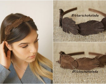 Echt Leder Haarreif Haarschmuck Federn Farbwahl braun alltag Herbst Winter Kopfschmuck schlicht und elegant