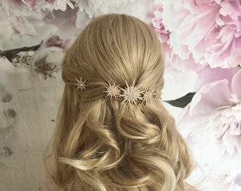 Sterne Strasssteine Haarspange Haarkamm Kopfschmuck goldfarben Braut Haarschmuck Hochzeit minimalistisch