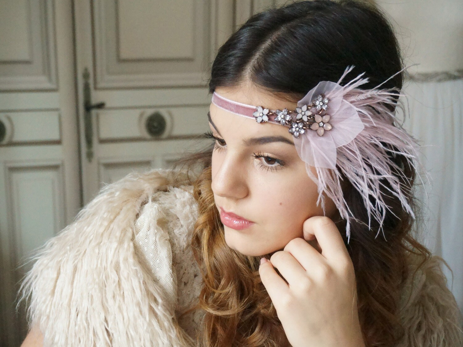 Diadema De Flores Con Mariposa Simulada - Accesorio Retro Para El Cabello, Ideal Para Fotos, Bodas Y Fiestas, Color Rosa