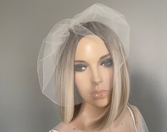 Bridal veil tulle simple hair accessory ivory wedding headpiece minimalist registry office wedding