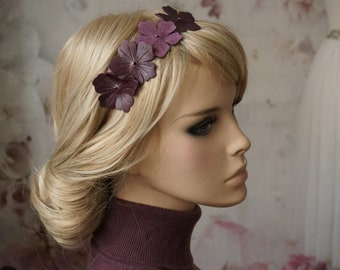 Haarreif Blumen Echt Leder purple burgund Haarkranz boho