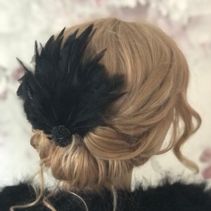 Hair accessories fascinator 20s flapper black feathers headdress Gatsby party headpiece 20s image 5