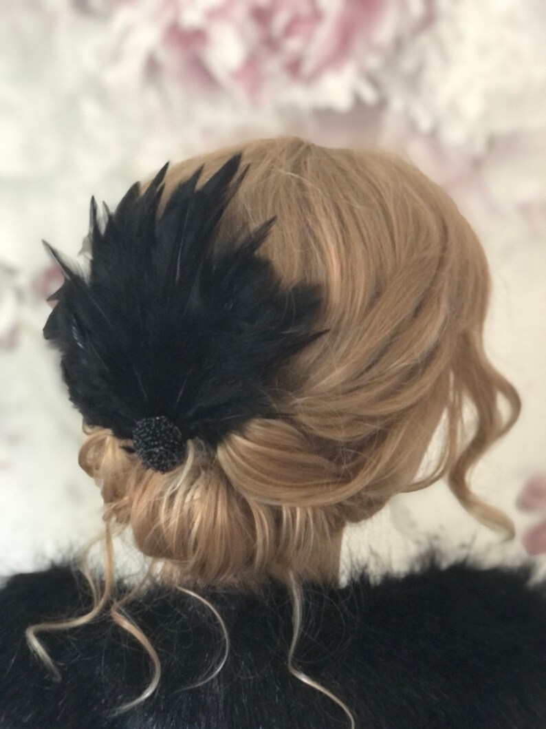 Hair accessories fascinator 20s flapper black feathers headdress Gatsby party headpiece 20s image 5