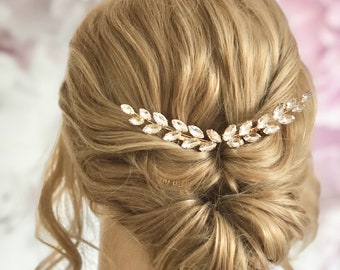 Rhinestone hair comb set headdress gold leaf shape noble bridal hair accessories wedding minimalist