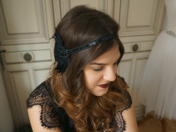 Hair Jewelry 20s Black Flapper Headpiece 20s Feathers Gatsby Etsy