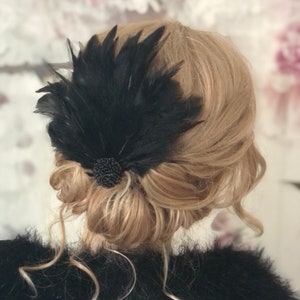 Hair accessories fascinator 20s flapper black feathers headdress Gatsby party headpiece 20s image 3