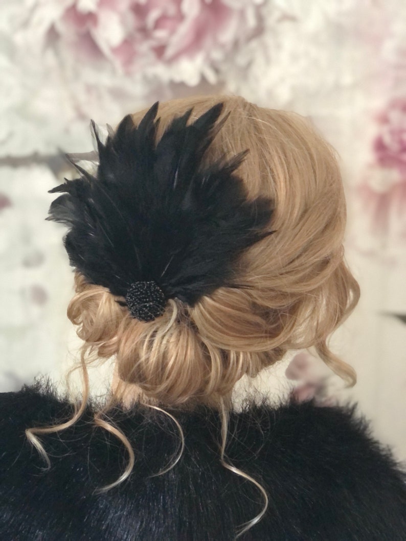 Hair accessories fascinator 20s flapper black feathers headdress Gatsby party headpiece 20s image 3