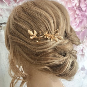 Braut Haarnadel Blumen goldfarben schlicht minimalistisch edel Haarschmuck Hochzeit Kopfschmuck Bild 4