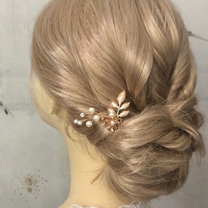 Épingle à cheveux de mariée, fleurs, perles dorées, feuilles, accessoires pour cheveux simples, minimalistes et élégants, couvre-chef de mariage image 2