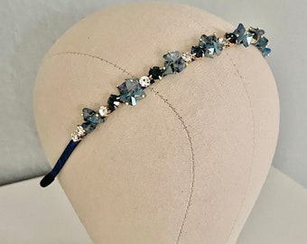 Eleganter Haarreif Glasschliffperlen Strass Diadem dunkelblau Perlen Tiara Kopfschmuck edel