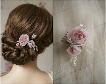 Mariée fleurs coiffure pevelée Ursula roses roses perles de couleur flechtfrisur boho prise de tête de nombreuses couleurs