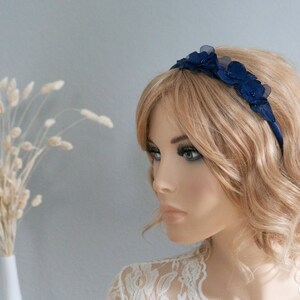 Headband hair accessory delicate flowers dark blue headpiece festive wedding confirmation image 3