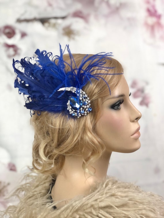 Feather Fascinator Headband with Clip, 1920s Style Wedding Hair Accessory Amazon.com: Teyglen 1920s Flapper Headpiece Fascinator  main image 4